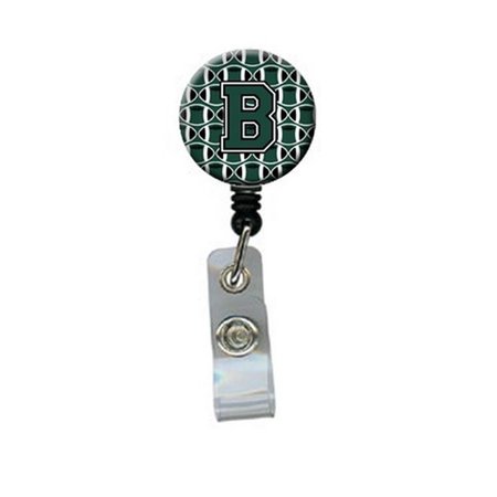 CAROLINES TREASURES Letter B Football Green and White Retractable Badge Reel CJ1071-BBR